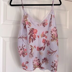 Victoria’s Secret Lavender Floral Lace Trim Camisole Top‎ Adj Straps X-Large EUC